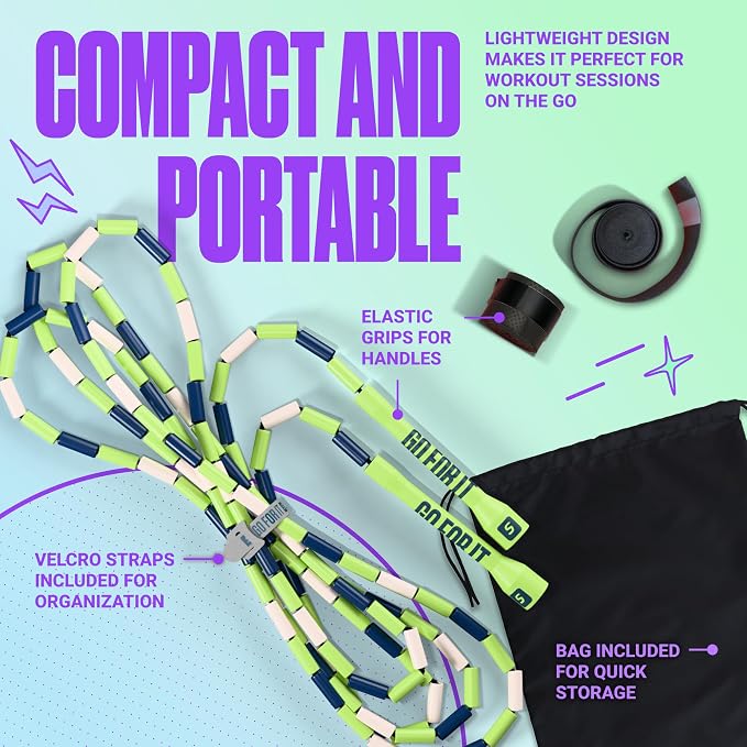 Sportbit Custom-Fit Beaded Jump Rope – Adjustable Length for Kids & Adults, Men & Women – Durable Fitness Rope for Gym & Home