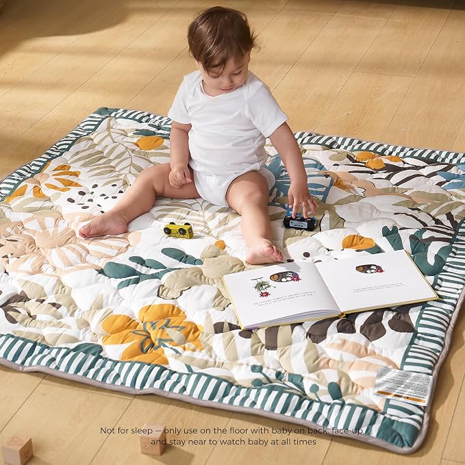 Momcozy Baby Play Mat for Floor, 50"x50" Thickened Playpen Mat | Playmate for Baby Tummy Time, Waterproof & Non-Slip, Foldable Outdoor Mat with Carrying Handle, Forest World