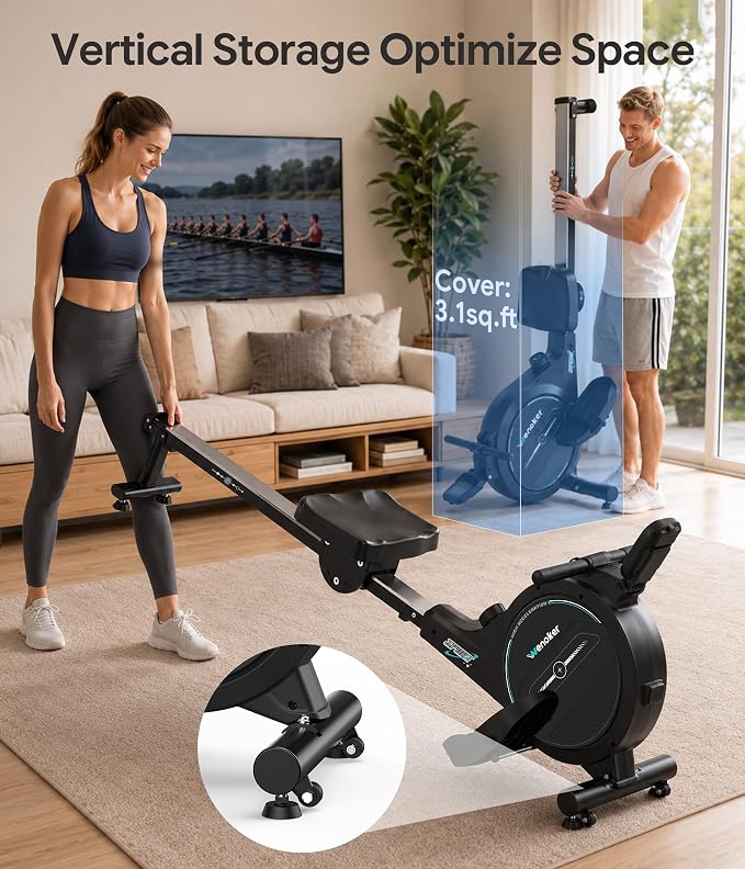 Wenoker Rowing Machine for Home, Magnetic Rower Machine, 350 LB Weight Capacity, 16-Level Silent Resistance Row Machine for Gym Exercise