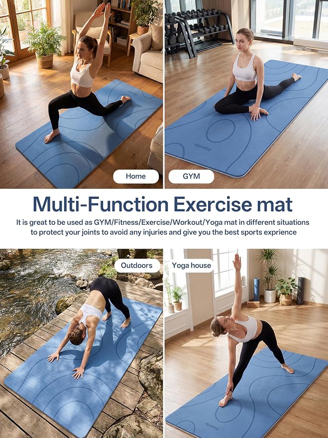 EaseUp Large Yoga Mat 73x35.5x0.4",10mm Thick Non-Slip for Home Workout | Extra thick and wide,TPE material, joint cushioning, easy to clean, wear-resistant, for yoga & Pilates with strap 