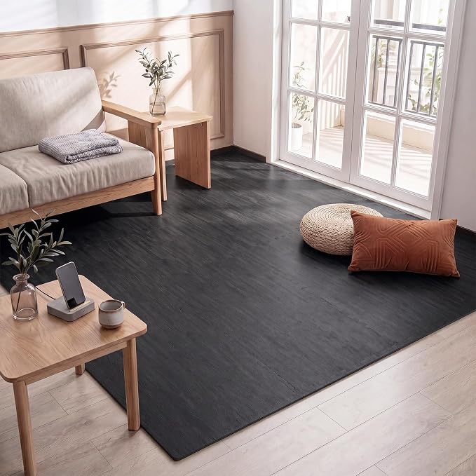 Giantex 25 Pcs Faux Wood Grain EVA Foam Tiles, 24"x24" Interlocking Floor | 100 Sq. Ft Puzzle Exercise Mats with 50 Borders, 0.4" Thick Waterproof Anti-Slip Flooring for Home Gym, Basement, Black