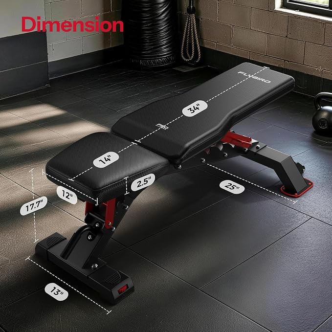 FLYBIRD WB7 Weight Bench, 1300LBS Commercial Adjustable Weight Bench, Workout Bench for Home Gym, Flat Incline Bench Press Heavy Duty Bench with 34'' Extra-Long Backrest and Easy-Roll Wheels