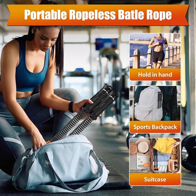 Portable Ropeless Battle Ropes,Adjustable Weights Cordless Battle Ropes,for Home Gym with Storage Bag,Versatile Exercise Equipment,for Low-Impact Workouts Strength and (HIIT),for Men & Women