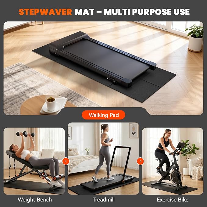 Stepwaver Walking Pad Mat for Carpet, Treadmill Mat for Hardwood Floor | High Density, 1/4 Thickness, Foldable, Floor Protection for Bike, Elliptical, Treadmill, Walking Pad