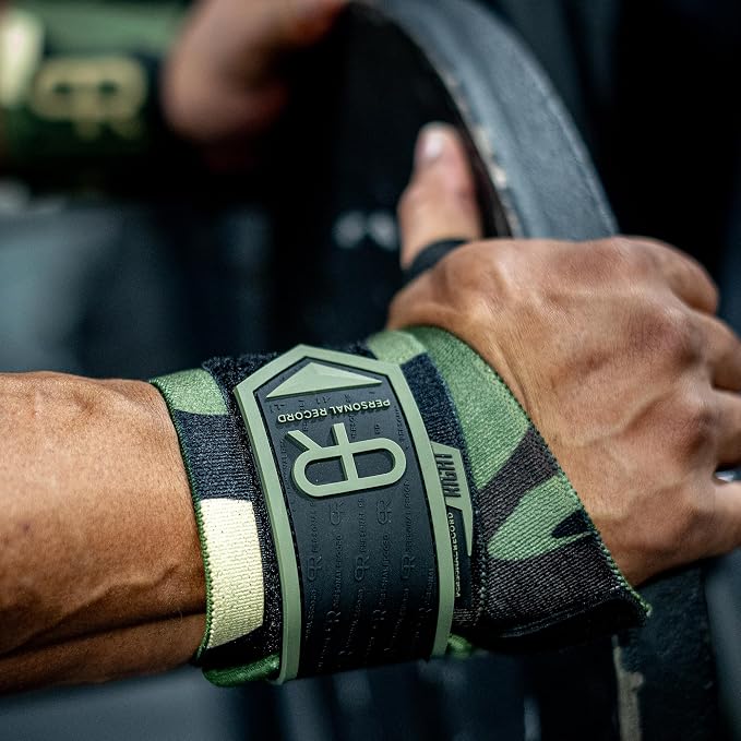 PR Personal Record Heavy Duty Premium Wrist Wraps, More Elasticity, Reinforced Stitching, Extra Wide Strap, Strong Thumb Loop, Larry Wheels Weightlifting Wraps