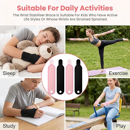 Kids Wrist Brace 4 Pack, Wrist Support Braces Adjustable Compression | Flexible Adjustable Wrist Stabilizer with Compression Straps Supportive Wrist Guard for Kids Sports and Night Sleeping Use
