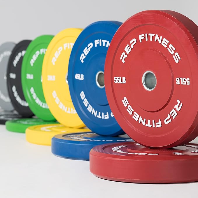 REP Color Bumper Plates LB Olympic Barbell Weights – Rubber Training Discs for Home Gym Strength Lifting, Low Bounce Durable, Weight Pairs & Sets 10 15 25 35 45 Pound Options