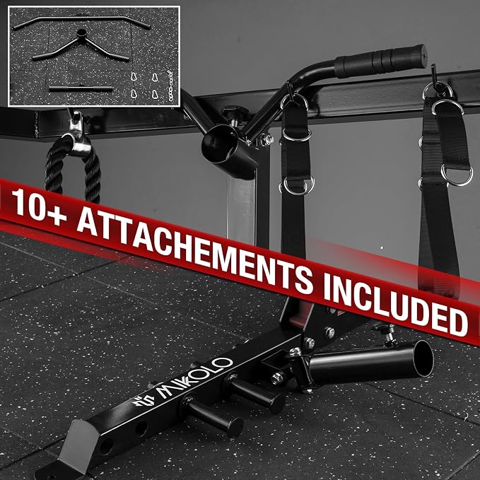 Mikolo Power Cage, 2000LB Power Rack with Independent Dual Pulley System, Multi-Function Home Gym Workout Machine for Cable Crossover and Squat
