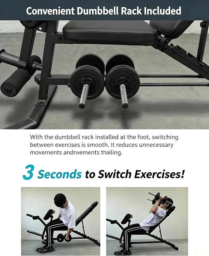 BARWING Multi-Function Adjustable Weight Bench with Leg Extension and Curl, Preacher Curl Attachment, Incline Decline Bench Press for Home Gym, 1500LB Heavy Duty Workout Bench