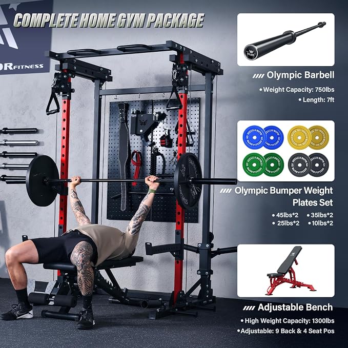 MAJOR FITNESS Drone3 Power Rack, 2500lbs Multi-Function Home Gym Squat Rack with Dual Pulley System, Pull-Up Bar & J-Hooks, Heavy-Duty Steel Frame for Maximum Stability & Strength Training