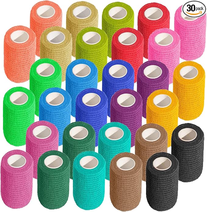 KISEER 30 Pack 3 Inch x 5 Yards Self Adhesive Bandage Assorted Color Breathable Cohesive Bandage Wrap Rolls Elastic Self-Adherent Tape for Stretch Athletic, Sports, Wrist, Ankle
