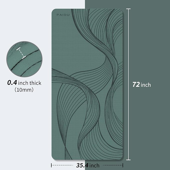 PAIDU Large Yoga Mat 72"x36"x10mm Non-Slip Exercise Mat for Home Gym Studio | Extra wide & thick non-slip yoga mat, works on all floors, ideal for stretching, yoga studio, gym and home workouts