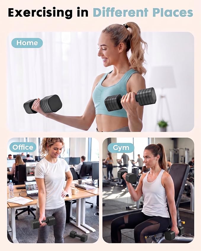 Equipro Hand Weights for Women at Home 6 LBS Adjustable Dumbbell Set of 2, Fast Adjust Dumbbells with TPU Soft Rubber Handle for Home Gym Exercise Training