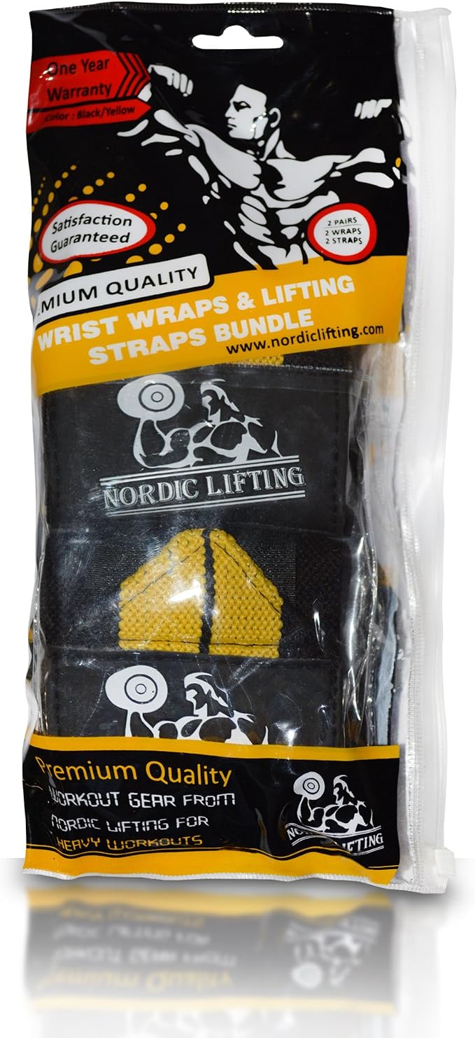 Wrist Wraps + Lifting Straps Bundle (2 Pairs) for Weightlifting, Cross Training, Workout, Gym, Powerlifting, Bodybuilding - Support for Men/Women, Avoid Injury During Weight Lifting