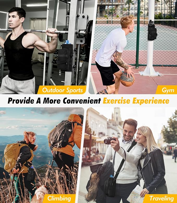 Nuovoware Magnetic Gym Bag, 40oz, Water Bottle Carrier Holder, Black | Adjustable Shoulder Strap, Magnets Magnetic Gym Bag, Bottle Pouch Sling, 2 Pocket, Neoprene Organizer Sleeve