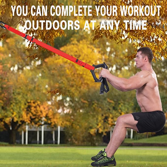Bodyweight Resistance Training Straps, Complete Home Gym Fitness Trainer kit for Full-Body Workout, Included Door Anchor, Extension Strap, Fitness Guide