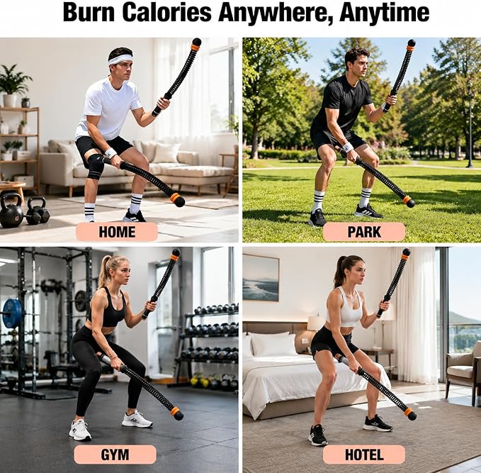 Ropeless Battle Ropes for Home Gym, Portable Cordless Battle Ropes with Variable Resistance for Men & Women Full Body HIIT Cardio & Arm Strength Training Fitness Exercise