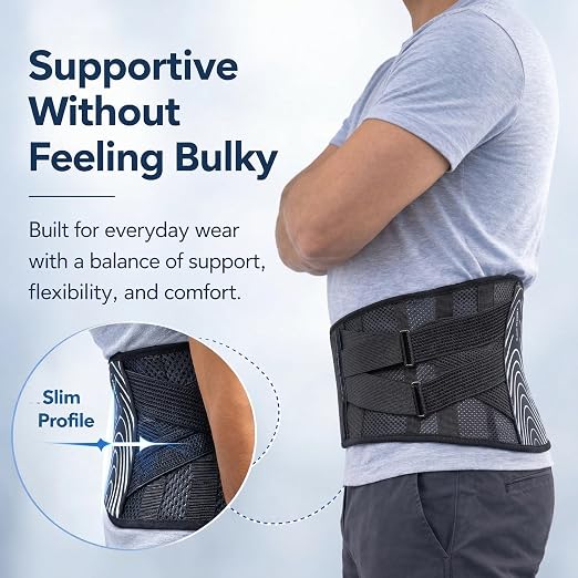 Adjustable Back Brace for Men Lower Back Pain - Modern Aesthetic Lumbar Support Belt with Dual-Straps Compression & Aluminum Stays, Low-Profile & Breathable Design for Sciatica, Work, Lift & Daily