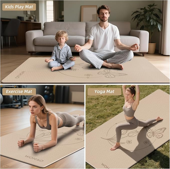 Large 76"x40"x0.4" Yoga Mat | Extra Width & Thick, Non-Slip Exercise Mat, Versatile for Stretching, Yoga Studio, Gym, Home & Indoor/Outdoor Workouts