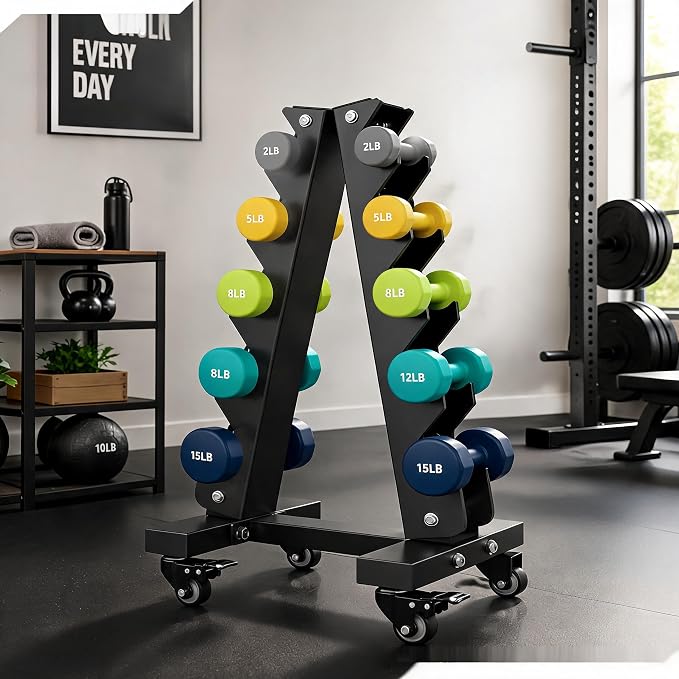 YOLEO Dumbbell Rack Stand Only, 1100LBS Heavy Duty Weight Rack for Home Gym, Adjustable 3-Tier Weight Storage Rack for Dumbbells, Barbells, Kettlebells & Weight Plates, Compact Workout Equipment Organizer