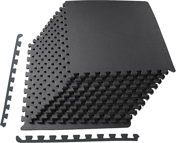 BalanceFrom Puzzle Exercise Mat 1/2" Thick, EVA Interlocking Foam Floor Tiles for Home Gym, Mat for Home Workout Equipment, Floor Padding for Kids, Black, 24 in x 24 in x 1/2 in, 48 Sq Ft - 12 Tiles | Tiles for Home Gym, Mat for Home Workout Equipment,...