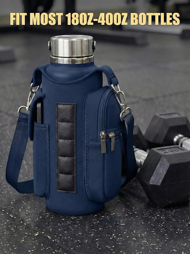 Magnetic Gym Bag,Magnets Gym Water Bottle Bag Carrier Holder with Pockets & Strap Fit for 18 to 40 oz Owala Hydro Flask Yeti, Gym Accessories for Men Women,Walking, Hiking