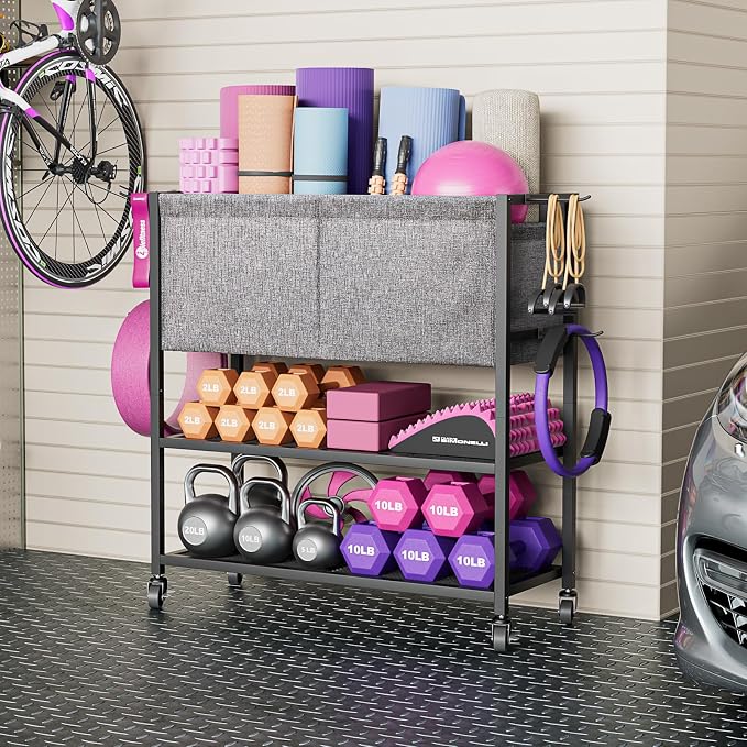 Yoga Mat Storage Rack Workout Equipment Organizer Home Gym Organization | Yoga Mat Holder for Dumbbell Kettlebell, Exercise Equipment Storage for Gym Accessories, Gym Essentials for Women Men