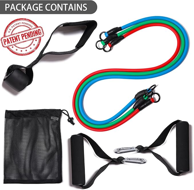 Resistance Bands with Handles and Door Anchor for Home Workouts | For women and men; includes a door anchor and simple guide for exercise, stretching, and home workouts.