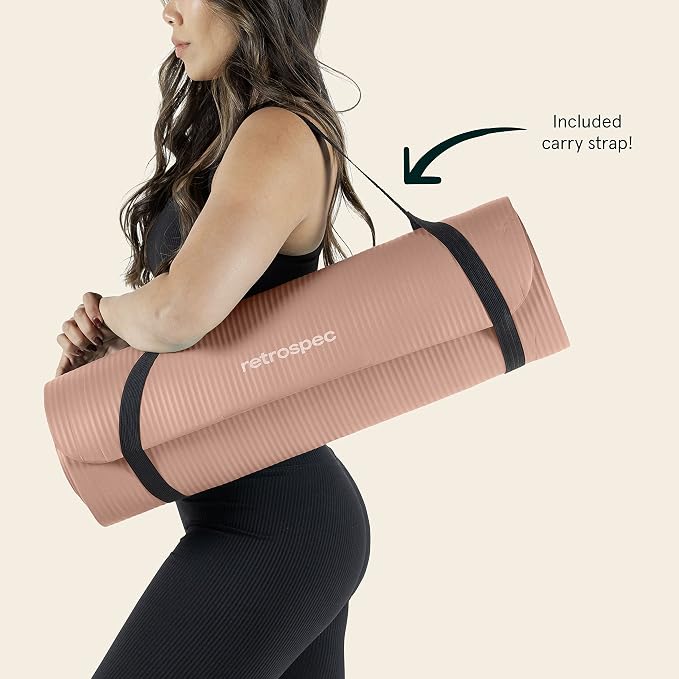 Retrospec Solana Yoga Mat 1" Thick w/Nylon Strap for Men & Women - Non Slip Exercise Mat for Home Yoga, Pilates, Stretching, Floor & Fitness Workouts