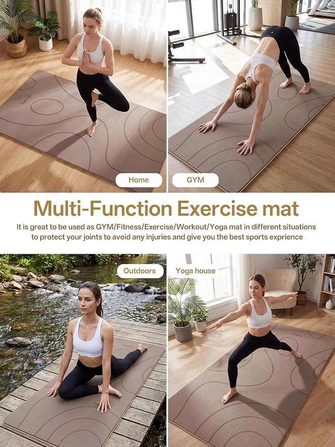 EaseUp Large Yoga Mat 73x35.5x0.4",10mm Thick Non-Slip for Home Workout | Extra thick and wide,TPE material, joint cushioning, easy to clean, wear-resistant, for yoga & Pilates with strap 