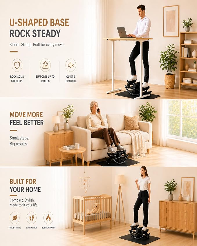 Rock Stepper Side to Side - Mini Stepper Exercise Machine for Home Workout, Rocking Stair Stepper with Resistance Bands & Mat, Portable Workout Equipment & Balance Board Alternative for Adults