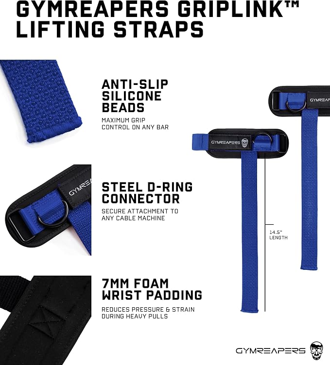Gymreapers GripLink Lifting Straps – Heavy Duty D-Ring Weight Lifting Wrist Straps with Anti-Slip Silicone Grip Beads, Adjustable Support for Deadlifts, Powerlifting, Cable Machines & Gym Training