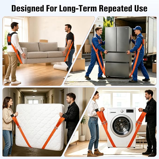 2-Person Lifting and Moving System—Anti-Slip Heavy Duty Moving Straps, Adjustable Shoulder Lifting Carrying Straps for Moving Furniture, appliances, and mattresses