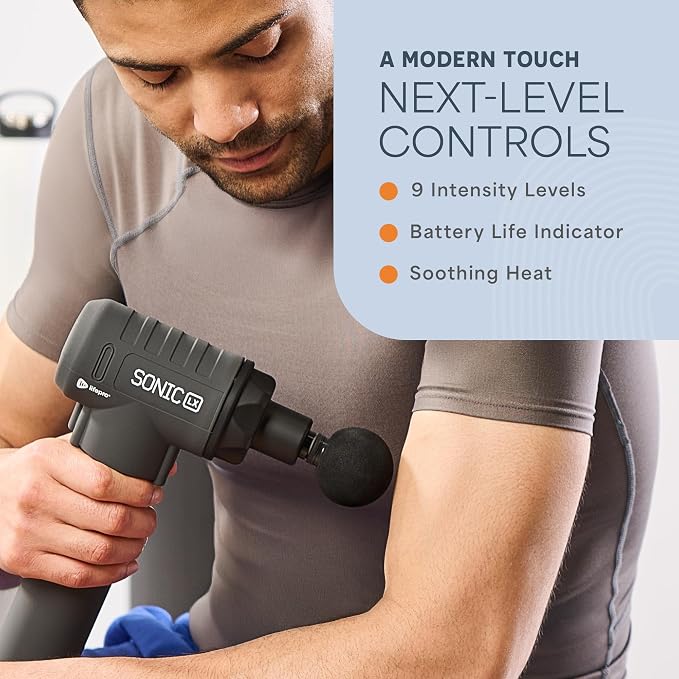 LifePro Sonic LX Percussion Massage Gun Deep Tissue with Heat & 10 Heads | 9 Speeds, 131°F Heated Tip, Carry Case, USB-C, Handheld Massage Gun with Heat Therapy & Muscle Gun for Back, Neck & Calves