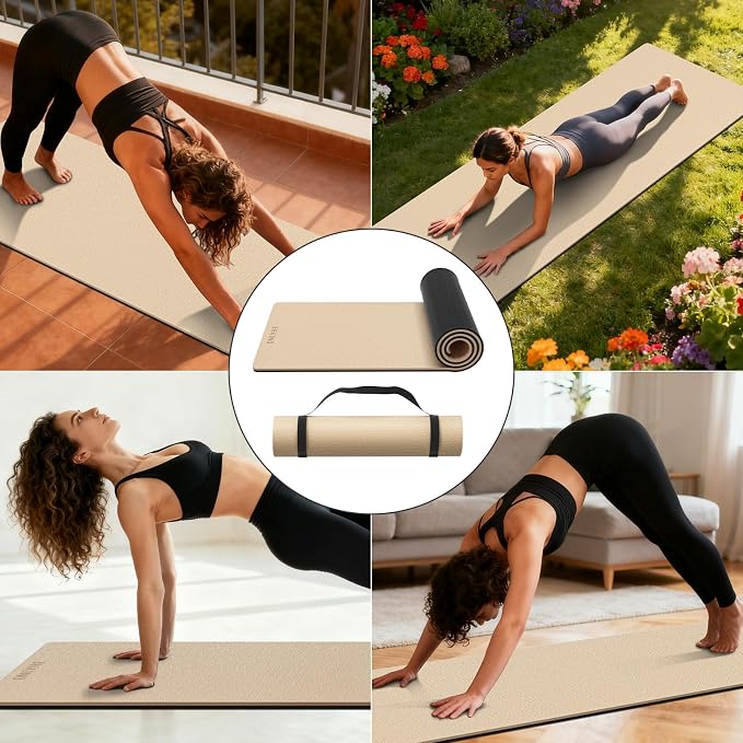 Extra Thick 12mm TPE Exercise Yoga Mat with Strap, 72"L x 24.8"W Non-slip Workout Mat for gymnastics, Pilates, Home, Workout, Gym Floor Fitness