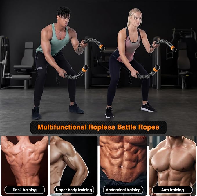 2 PCS Upgrade Weighted Ropeless Battle Ropes, Adjustable Resistance and Portable Ropeless Battle Ropes with Non Slip Handle,for Home Gym, HIIT, Strength and and Low-Impact Aerobic Training