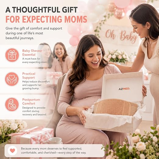 AZMED Maternity Belt Back Support - Adjustable Abdominal Binder for Pregnancy - Belly Band for Pelvic, Waist & Lower Back Comfort - Fits Up to 46 Inches - Beige