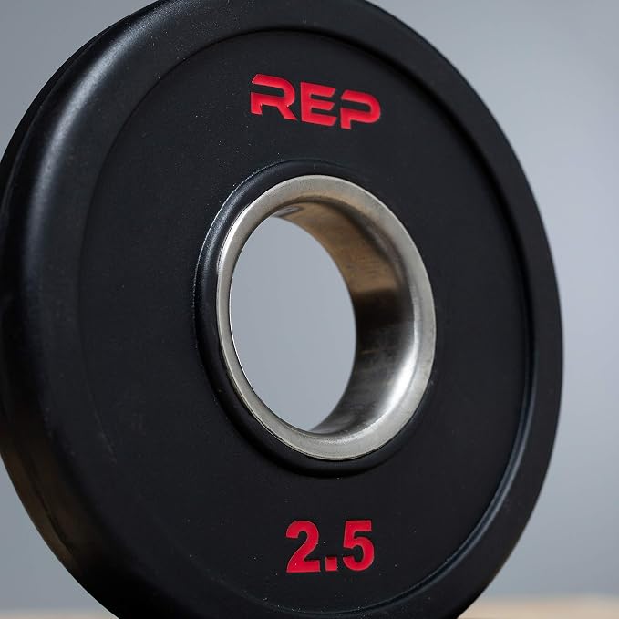 REP Fitness Rubber Coated Olympic Plates, Updated Design - Tri-Grip Olympic Barbell Weights – Sold in Pairs and Sets…