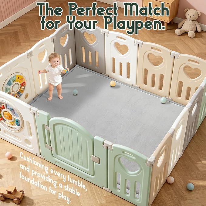 Baby Play Mat for Floor, 118'' x 79'' Thicken Foam Soft Padded Playmat for Tummy Time, Playpen Mat for Toddlers Infant, Water-Repellent Coral Velvet, Non-Slip Bottom Safe for Crawling (Light Grey)