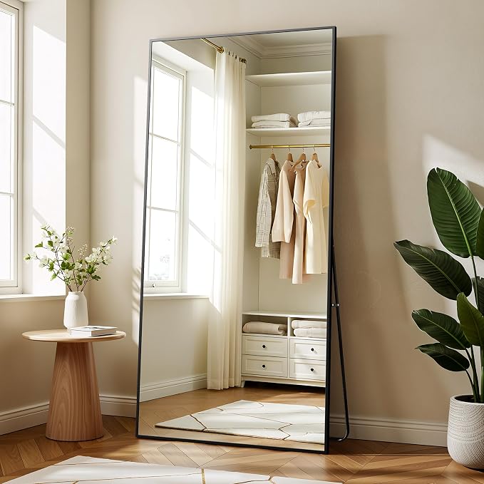 BEAUTYPEAK 80"x40" Rectangle Full Body Floor Mirrors, Full Length Mirror | Hanging or Leaning, Aluminum Alloy Frame Wall Mirror for Bedroom, Dressing Room, Black