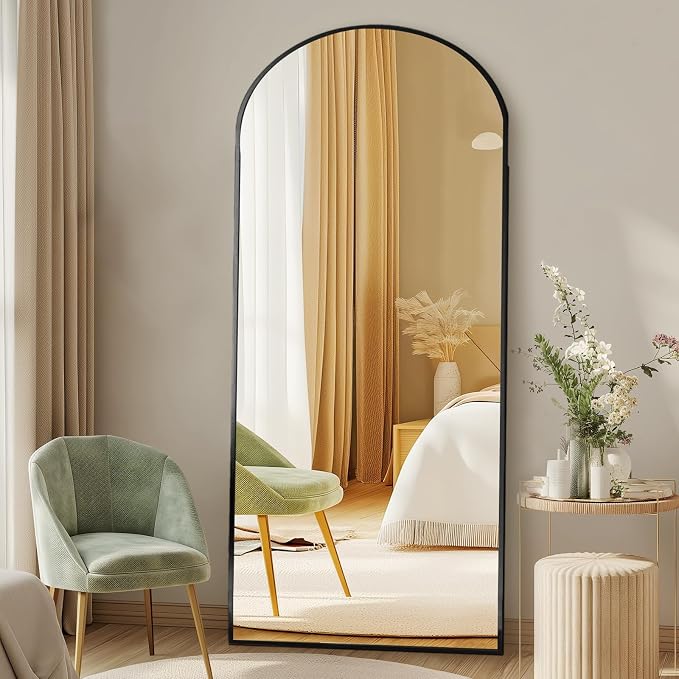 DUMOS 63"x20" Arched Full Length Mirror with Stand, Floor Body Mirror Shatter-proorf Nano Glass with Aluminum Frame, Free Standing or Hanging Leaning Modern Simple Home Decor, Gold