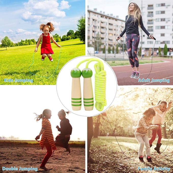 Jump Rope Kids, 7ft Adjustable Cotton Skipping Rope with Wooden Handle for Boys and Girls Fitness Outdoor Exercise