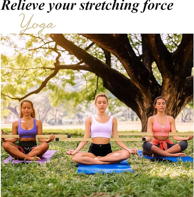 Hiboom 6/9 Pcs 5ft Yoga Stick Natural Bamboo Black Exercise Stick with Non-Slip Rubber Ends Stretching Tool Posture Corrector Stretch Tool for Flexibility, Workout, Balance Fitness