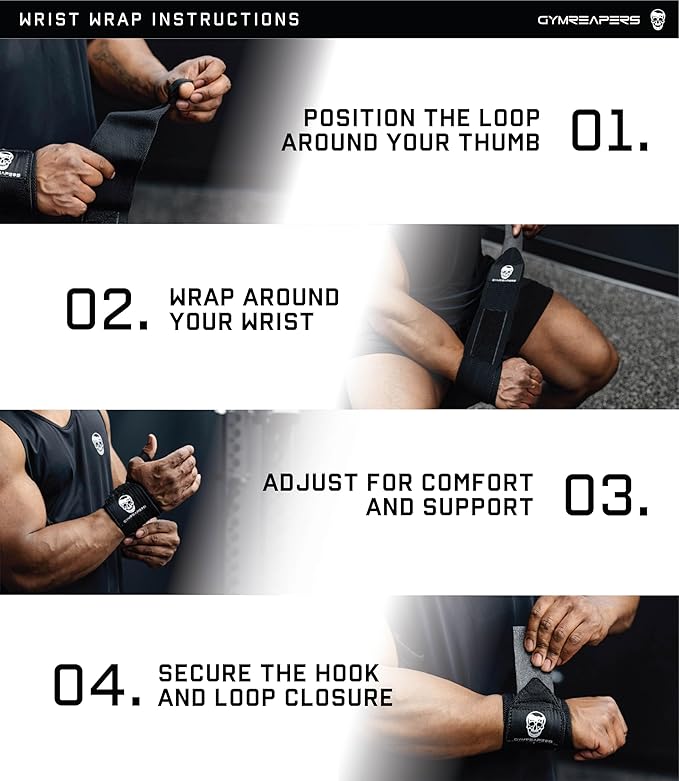 Gymreapers Weightlifting Wrist Wraps (IPF Approved) Professional Quality Wrist Support with Heavy Duty Thumb Loop - Best Wrap for Powerlifting Competition, Strength Training, Bodybuilding