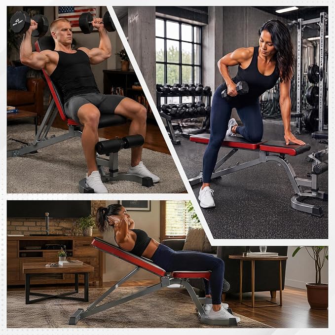 HULKFIT Adjustable Folding Weight Bench, Heavy Duty Workout Bench with Multiple Backrest Positions, Stable Incline Decline Flat Exercise Bench for Full Body Strength Training at Home Gym