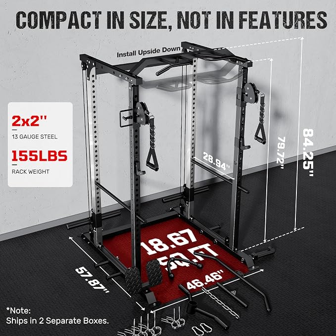 DP01 Power Cage, 2000LBS Squat Rack with Cable Crossover and Dual Independent Pulley System, Full Cage for Full Body Training, Power Rack with More Training Attachments for Home Gym