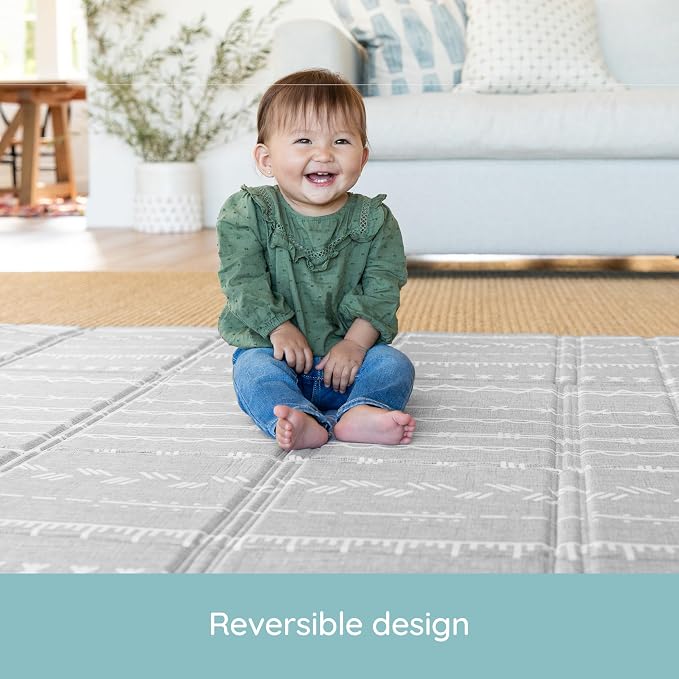 Infantino Foldable Foam Play Mat Reversible 57x57 in, Multicolor | Reversible design with two sides to play, Lightweight & portable, Water-resistant & wipeable, Folds flat for easy storage