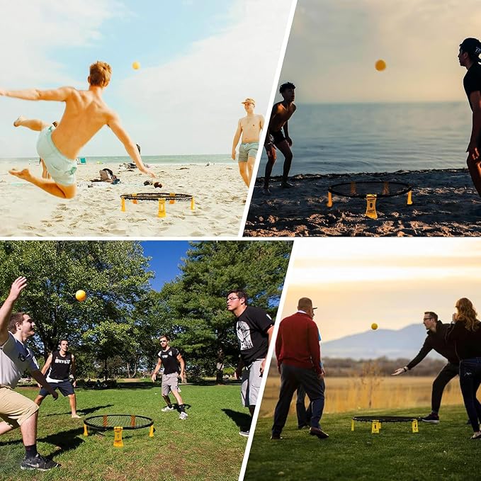 Roundnet Game Set with Balls and Patented Net, Lawn, Beach, Backyard Outdoor Game for Adults and Family