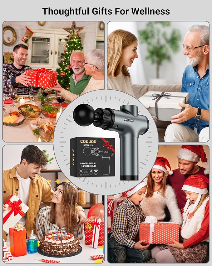 Massage Gun, Deep Tissue Percussion Massager 30 Speeds for Pain Relief | Handheld Electric Back & Neck Muscle Massager with 6 Massage Heads for Athletes, Men & Women (Gray)