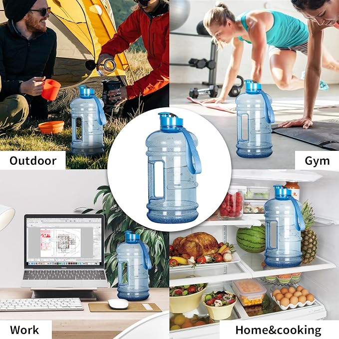 TOOFEEL 2.2 Liters Gym Big Sports Water Bottles for Men - Reusable BPA Free Plastic Clear Water Jug - Unique Water Bottles, Comfurtable to Touch and Easy to Clearn - Transparent Light Blue